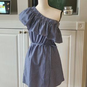 Blue and white striped one shoulder dress Sz M